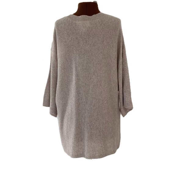 Taupe Cashmere Tunic Sweater with Side Slits - Picture 3 of 6